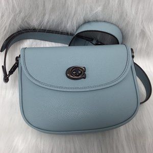 🌴☀👜NWT Coach Willow Large Leather Saddle Crossbody Petunia in light blue